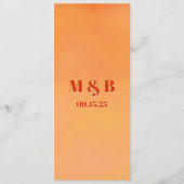 Bold Fun Modern Orange Sunset Monogram Wedding Menükarte (Rückseite)