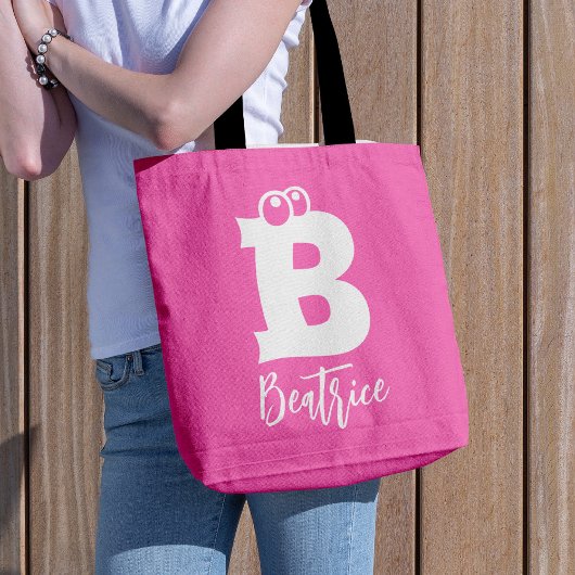 Bold fun typography monogram name pink white tasche
