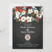 Bold Funky Colorful Floral Dark Chic Wedding Einladung (Vorderseite)
