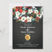 Bold Funky Colorful Floral Dark Chic Wedding Einladung (Vorderseite)