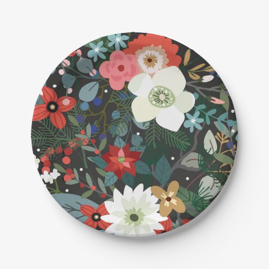 Bold Funky Colorful Floral Dark Chic Wedding Party Pappteller (Vorderseite)