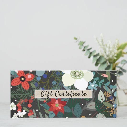 Bold Funky Floral Dark Modern Gift Certificate (Stehend Vorderseite)