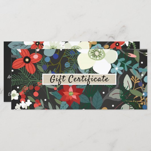 Bold Funky Floral Dark Modern Gift Certificate (Vorne/Hinten)