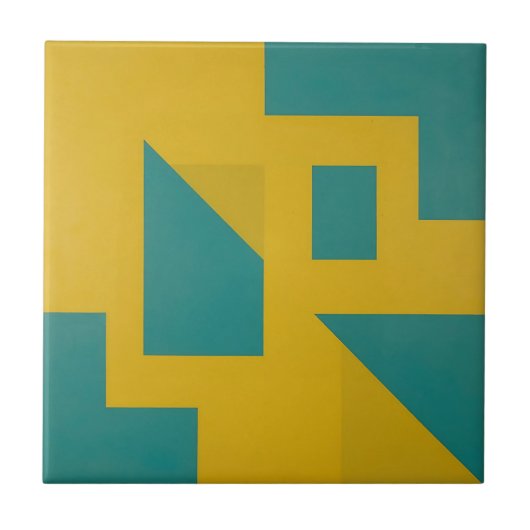 Bold Geometric Abstract Yellow Teal Fliese (Vorderseite)
