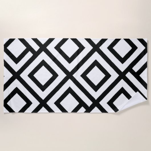 Bold Geometric Diamond Schwarz-weißes Muster Strandtuch (Vorderseite)