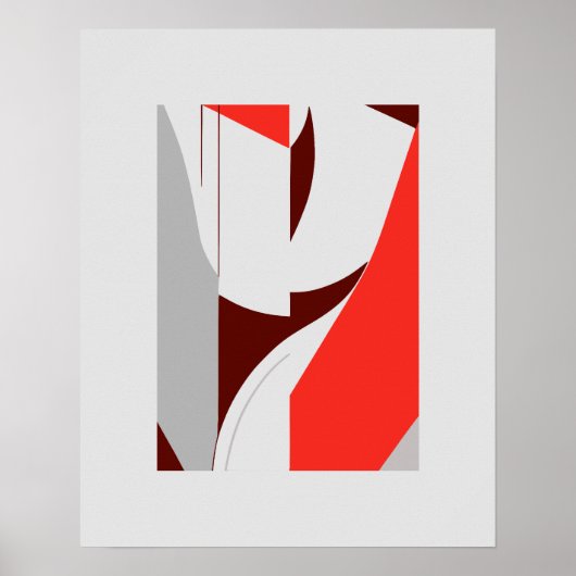 Bold Geometric Red and Grau Abstrakt Poster (Vorne)