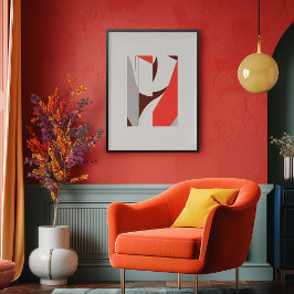 Bold Geometric Red and Grau Abstrakt Poster