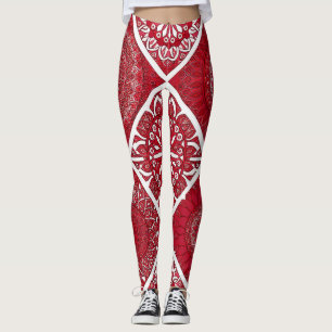 Bold Geometric Red & White Leggings
