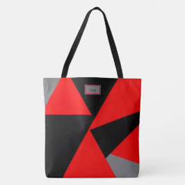 Bold Geometrics, Schwarz, Rot, Grau Mit Monogramm Tasche