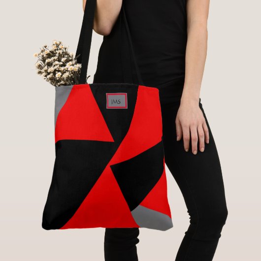 Bold Geometrics, Schwarz, Rot, Grau Mit Monogramm Tasche (Von Nahem)