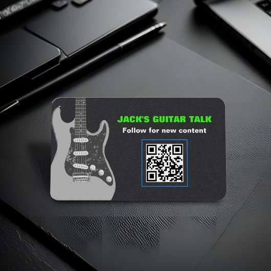 Bold Gitarrist Modern Black Bright Green QR Visitenkarte