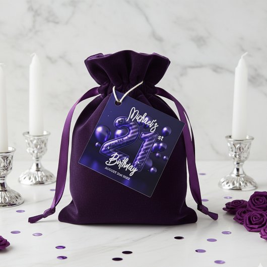 Bold Glam Lila Metallic Streifen 21. Geburtstag Geschenkanhänger
