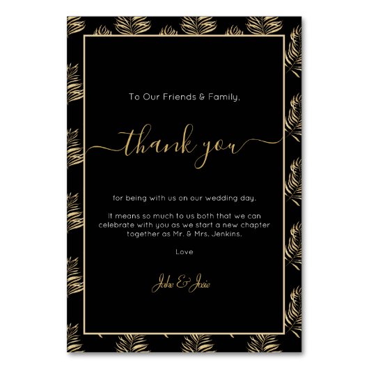 Bold Gold Farn Blatt Wedding danke Table Card (Vorderseite)