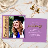 Bold Gold Lavender Foto Abschluss Graduate Party Einladung