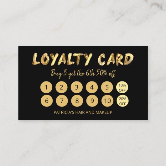 Bold Gold Makeup Artist Hair Salon 10 Loyalty Card Visitenkarte (Vorderseite)