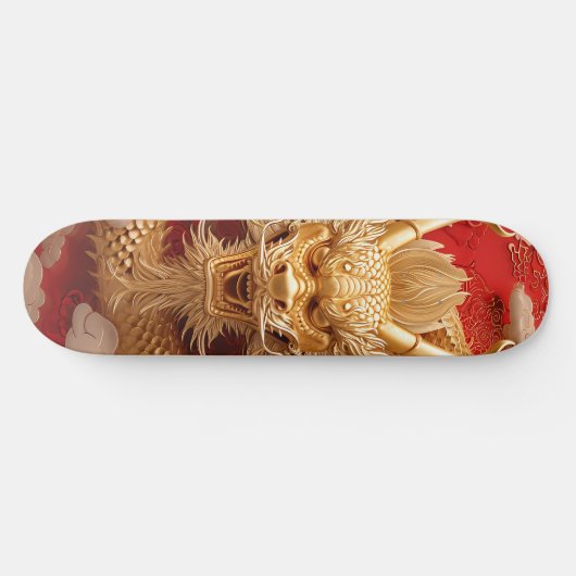 Bold Golden & Red Dragon Head Skateboard (Horizontal)
