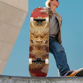 Bold Golden & Red Dragon Head Skateboard