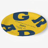 Bold GRAD Blue auf Mais Yellow Abschluss Pappteller (Schrägansicht)