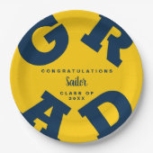 Bold GRAD Blue auf Mais Yellow Abschluss Pappteller (Vorderseite)