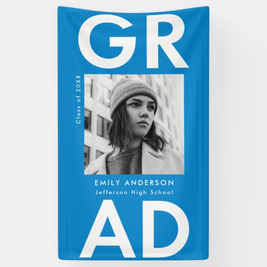 Bold Grad Blue Foto Graduation Banner (Vertikal)