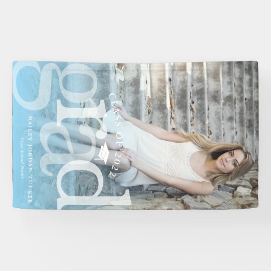 Bold GRAD Blue Ombre Overlay Foto Abschluss Banner (Horizontal)