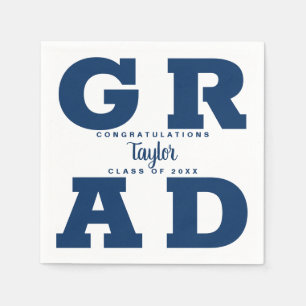 Bold Grad Blue on White Graduation Party Serviette
