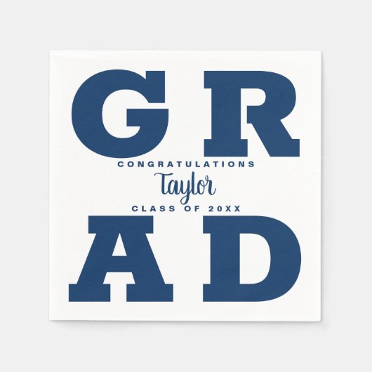 Bold Grad Blue on White Graduation Party Serviette (Vorderseite)