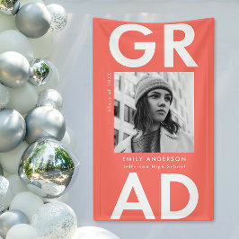 Bold Grad Coral Photo Graduation Banner