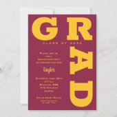 Bold GRAD Gold und Maroon Abschluss Einladung (Vorderseite)