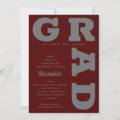 Bold GRAD Gray auf Dark Maroon Abschluss Ankündigung (Vorderseite)