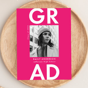 Bold Grad Hot Pink Photo Graduation Party Einladungspostkarte