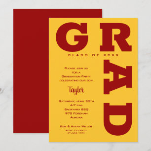 Bold GRAD Kardinal Red Gold Abschluss Einladung