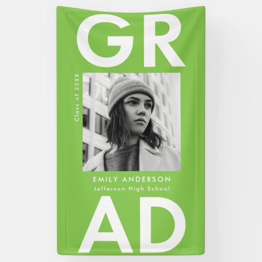 Bold Grad Lime Green Foto Abschluss Banner (Vertikal)