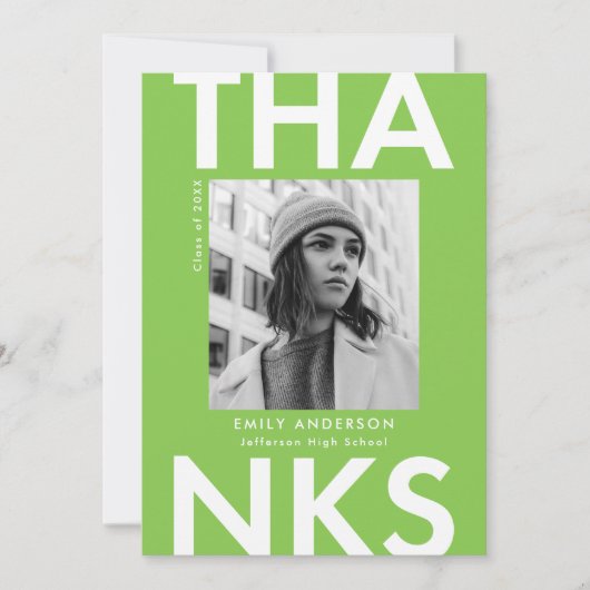Bold Grad Lime Green Foto Abschluss Dankeskarte (Vorderseite)