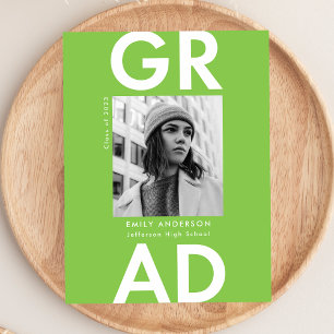 Bold Grad Lime Green Foto Graduation Party Einladungspostkarte