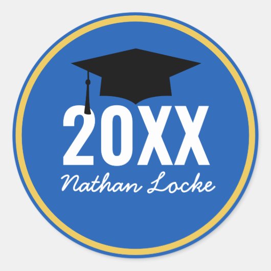 Bold Grad Royal Blue Abschluss Runder Aufkleber (Vorderseite)