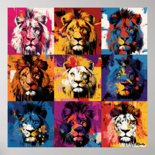 Bold Graffiti Lion Portraits mit Vibrant Urban Poster