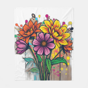 Bold Graffiti Style Blume Fleecedecke