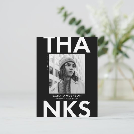 Bold Grand Black Foto Abschluss Vielen Dank Postkarte (Stehend Vorderseite)