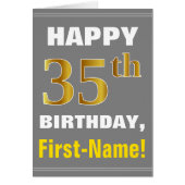 Bold, Gray, Falsch Gold 35th Birthday w/ Name Card (Vorne)