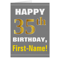 Bold, Gray, Falsch Gold 35th Birthday w/ Name Card