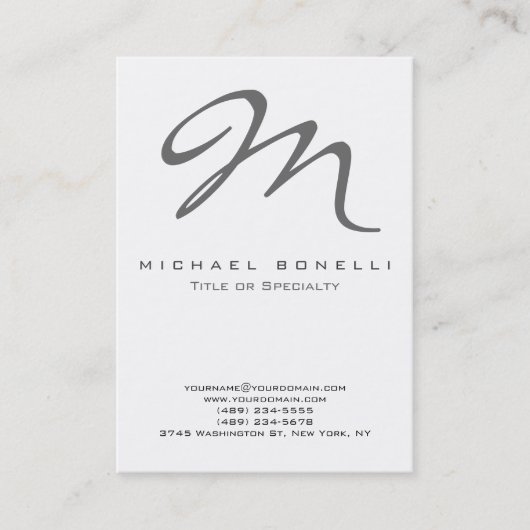 Bold Gray Monogram Calligraphy Business Card Visitenkarte (Vorderseite)