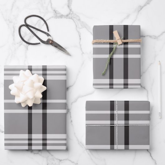Bold Gray Plaid Modern Minimalist Gift Geschenkpapier Set (Vorderseite)