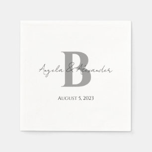 Bold Gray Wedding Monogram White Serviette