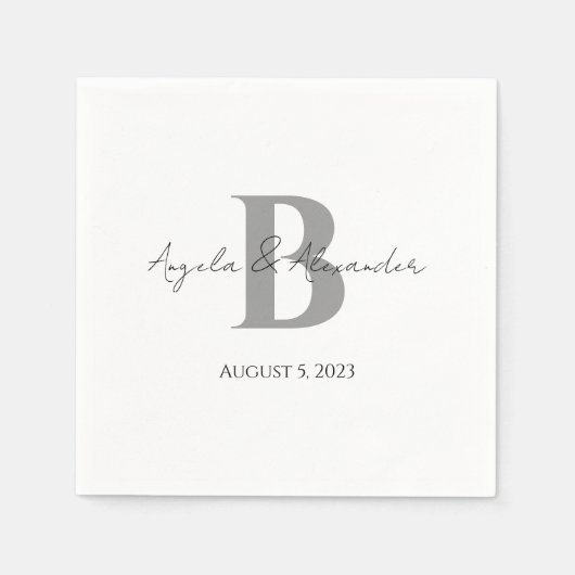 Bold Gray Wedding Monogram White Serviette (Vorderseite)