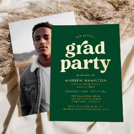 Bold Green and Gold Photo Graduation Party Folieneinladung