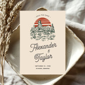 Bold Green Retro Saguaro Cactus Wüste Wedding Save The Date