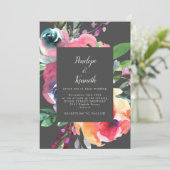 Bold Grey Watercolor Floral Elegantes Skript Hochz Einladung (Stehend Vorderseite)