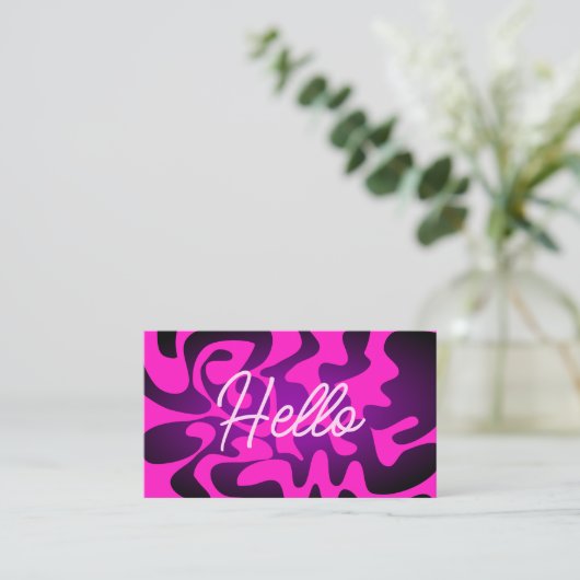 Bold Groovy Black Lila Hot Pink Hallo Neon Glow Visitenkarte (Stehend Vorderseite)