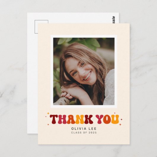 Bold Groovy Retro Abschluss Danke Postkarte (Vorne/Hinten)